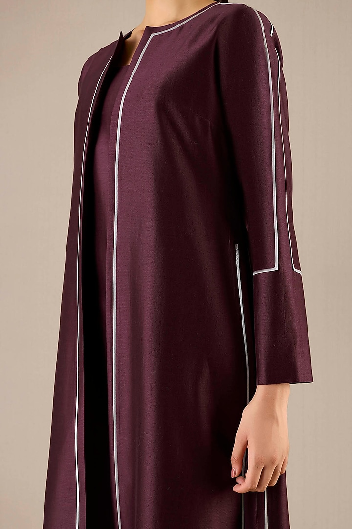 Burgundy Chanderi Corded Embroidered Jacket Party Wear Dress by AMPM at Pernia's Pop Up Shop