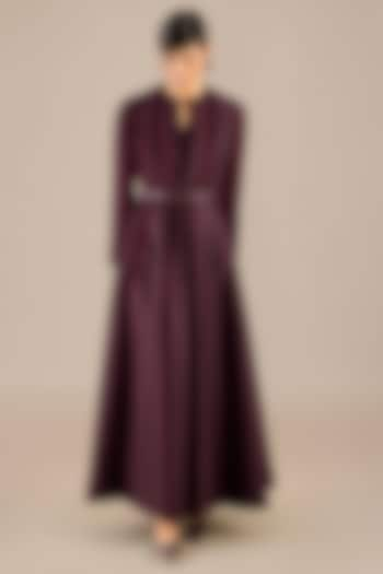 Burgundy Chanderi Pleated Jacket Set by AMPM at Pernia's Pop Up Shop