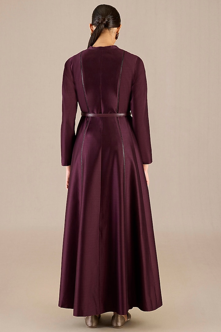 Burgundy Chanderi Pleated Jacket Set by AMPM at Pernia's Pop Up Shop