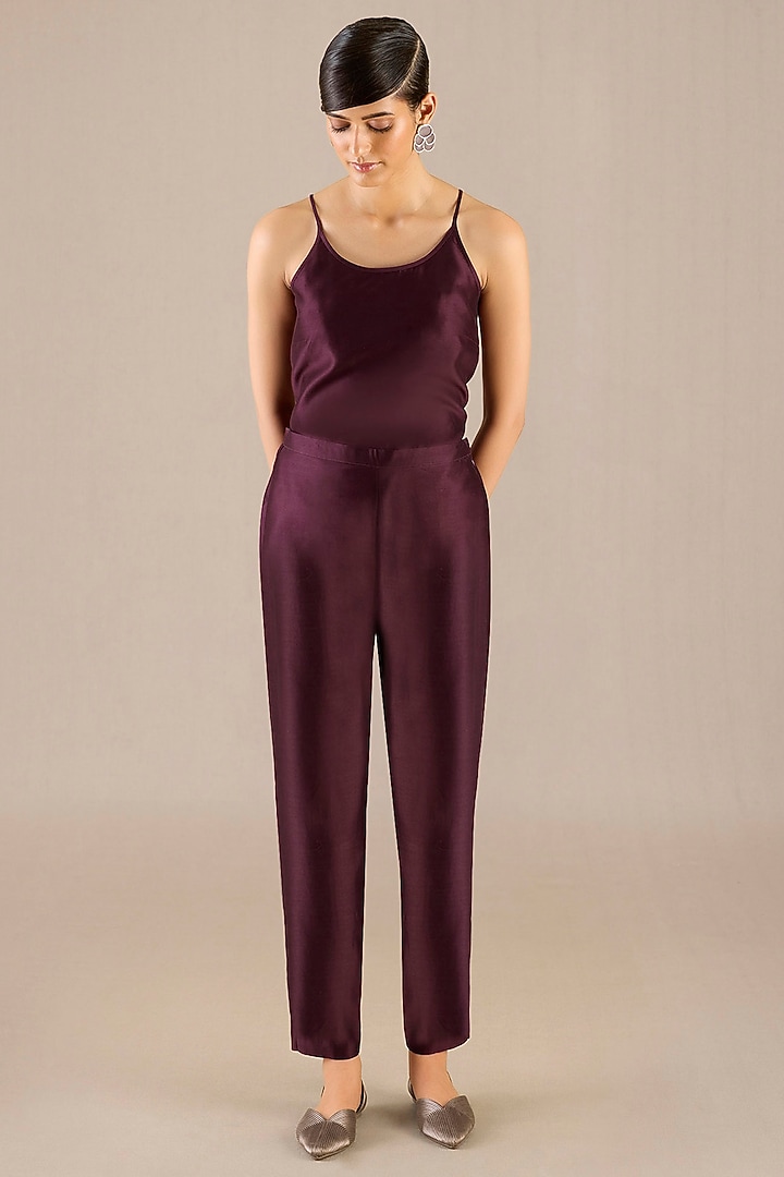Burgundy Chanderi Pleated Jacket Set by AMPM at Pernia's Pop Up Shop