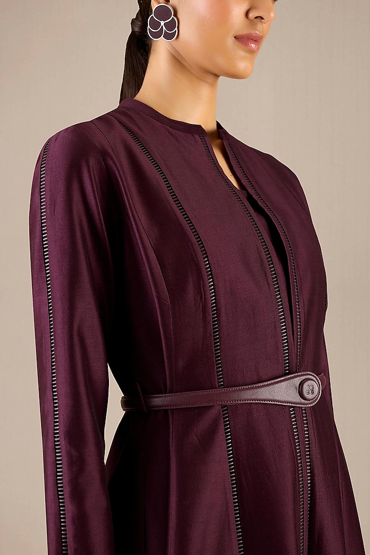 Burgundy Chanderi Pleated Jacket Set by AMPM at Pernia's Pop Up Shop