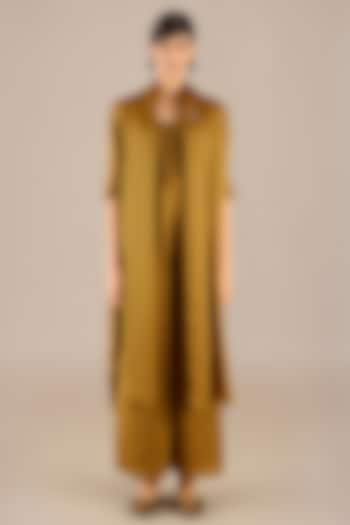 Camel Brown Satin Organza Cape Set by AMPM at Pernia's Pop Up Shop