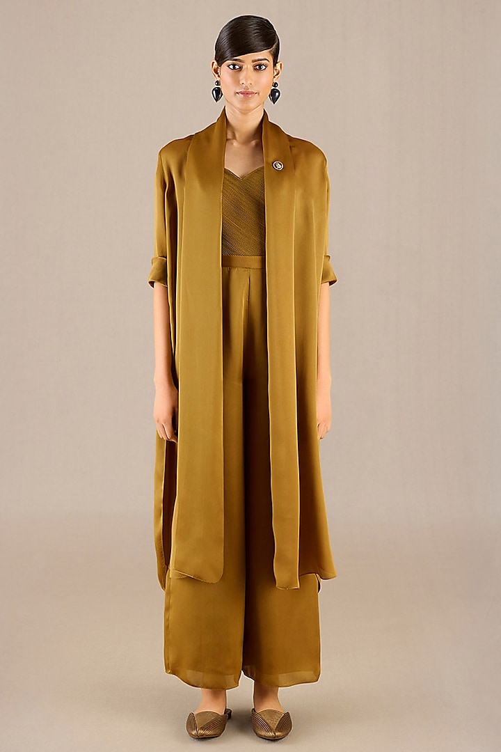 Camel Brown Satin Organza Cape Set by AMPM at Pernia's Pop Up Shop