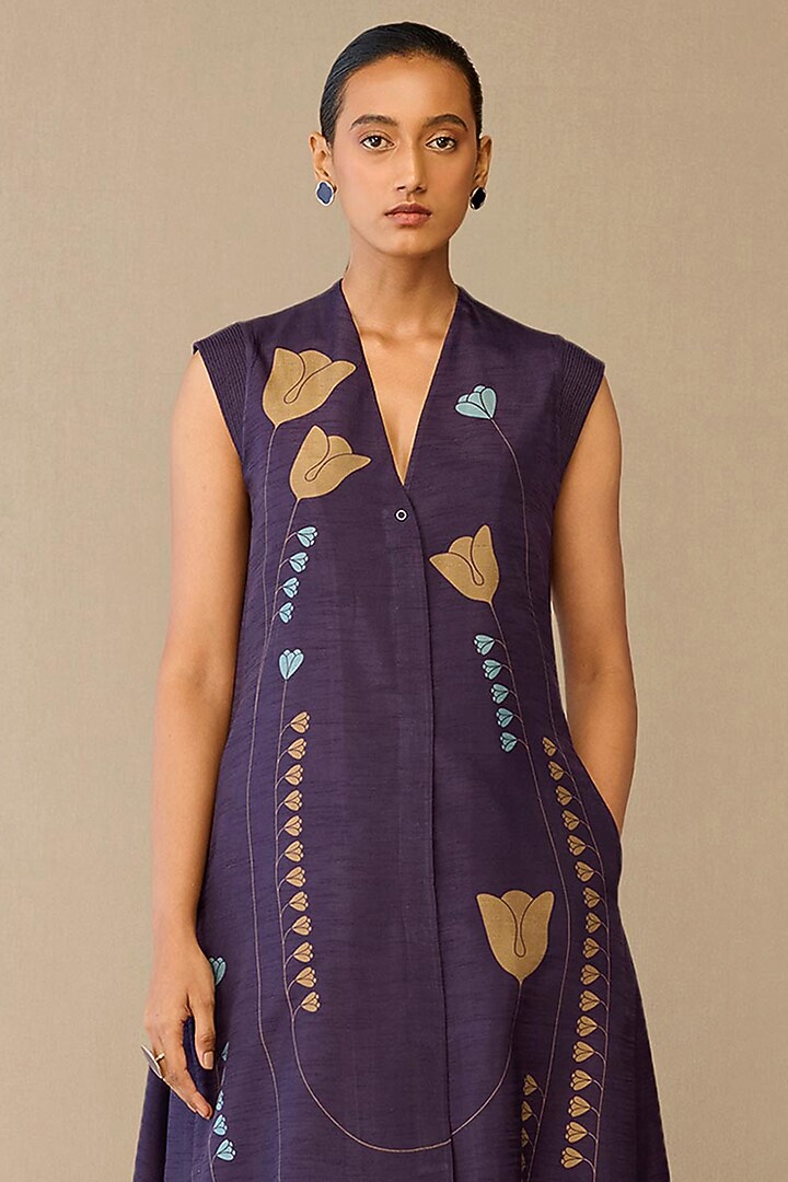 Deep Purple Raw Silk Paneled Kurta Set by AMPM at Pernia's Pop Up Shop