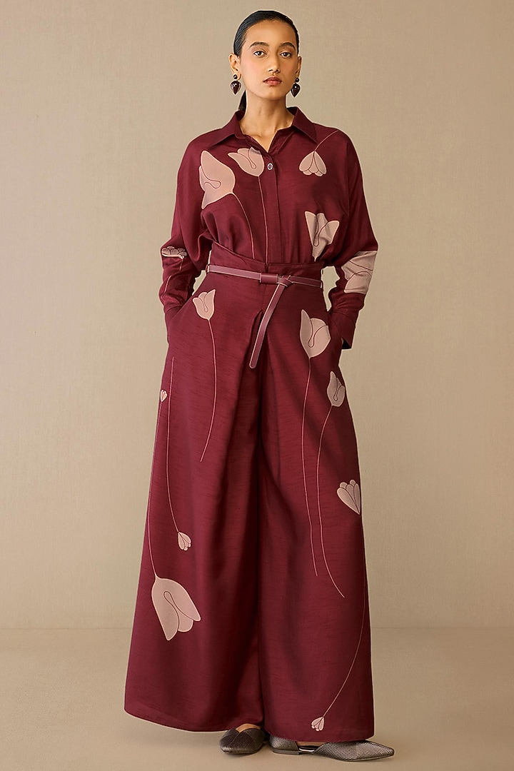 Red Raw Silk Co-Ord Set by AMPM at Pernia's Pop Up Shop