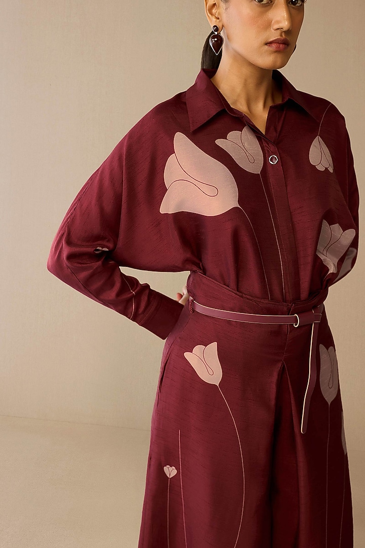 Red Raw Silk Co-Ord Set by AMPM at Pernia's Pop Up Shop