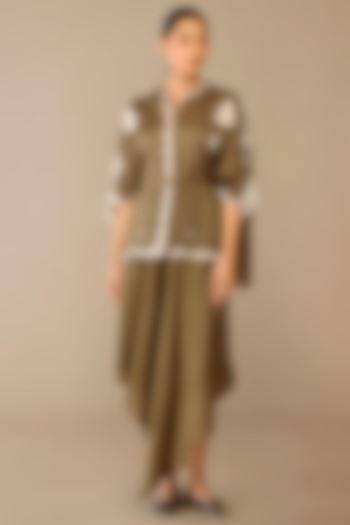 Natural Taupe Satin Organza Skirt Set by AMPM at Pernia's Pop Up Shop