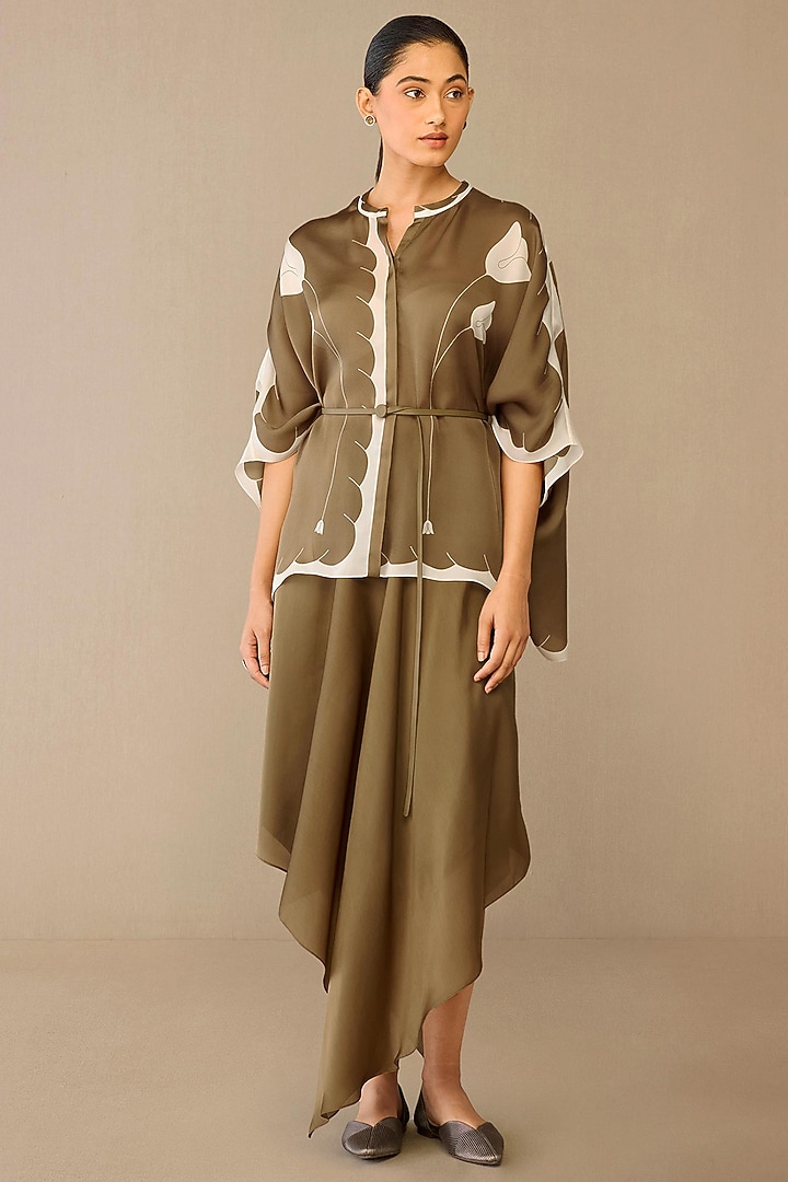 Natural Taupe Satin Organza Skirt Set by AMPM at Pernia's Pop Up Shop