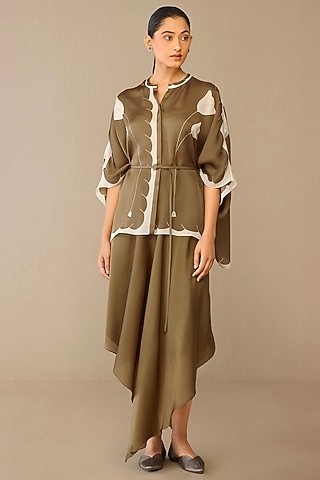 Natural Taupe Satin Organza Skirt Set by AMPM