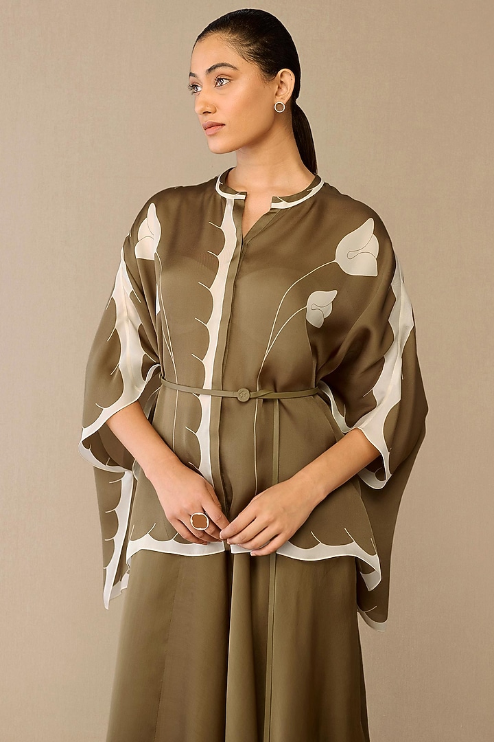 Natural Taupe Satin Organza Skirt Set by AMPM at Pernia's Pop Up Shop