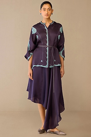 Purple Taupe Satin Organza Skirt Set by AMPM