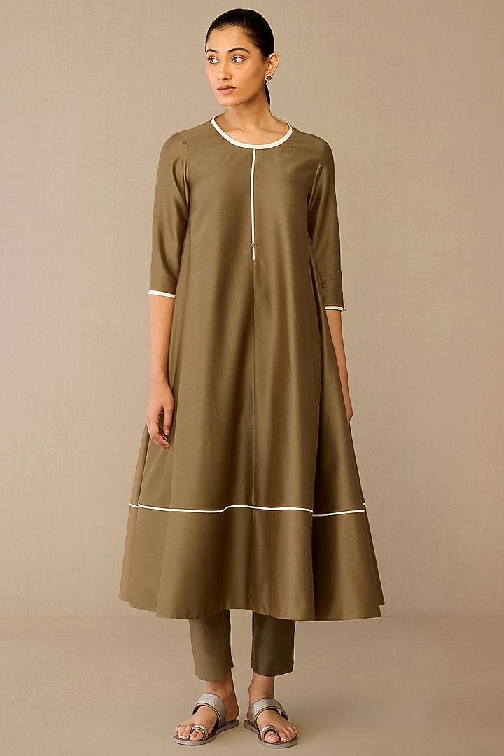 Taupe Cotton Silk Kurta Set by AMPM at Pernia's Pop Up Shop