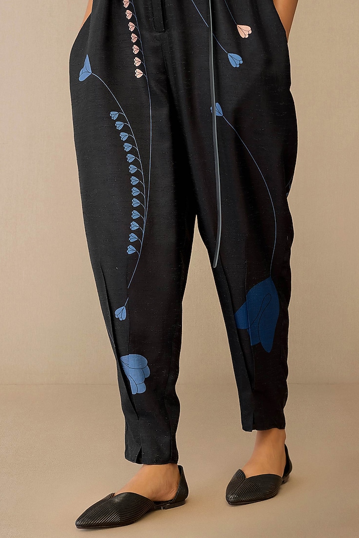 Smokey Black Raw Silk Jumpsuit With Belt by AMPM at Pernia's Pop Up Shop