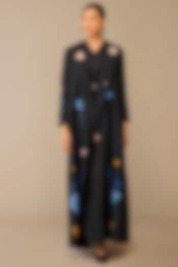Smokey Black Raw Silk Abaya Set by AMPM at Pernia's Pop Up Shop