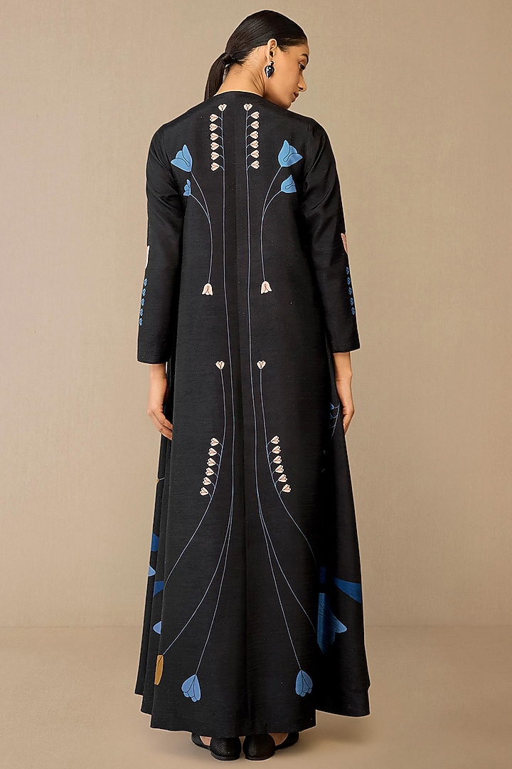 Smokey Black Raw Silk Abaya Set by AMPM at Pernia's Pop Up Shop
