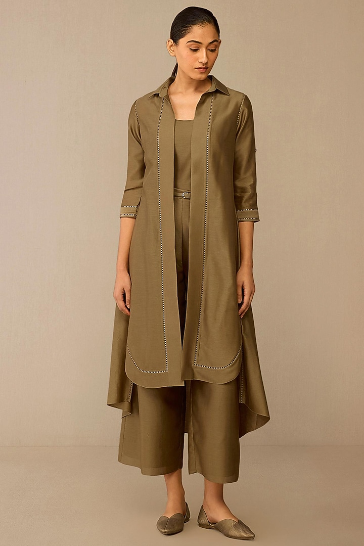 Golden Brown Cotton Silk Jacket Set by AMPM at Pernia's Pop Up Shop