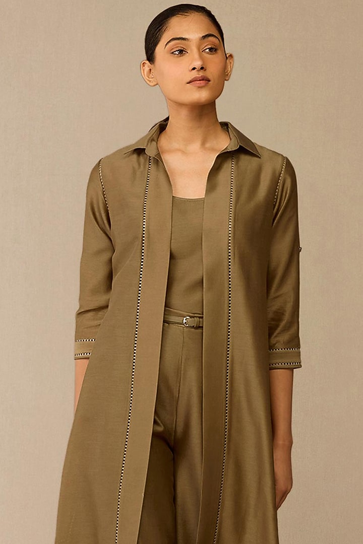 Golden Brown Cotton Silk Jacket Set by AMPM at Pernia's Pop Up Shop