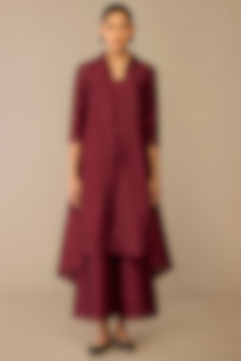 Red Cotton Silk Jacket Set by AMPM at Pernia's Pop Up Shop