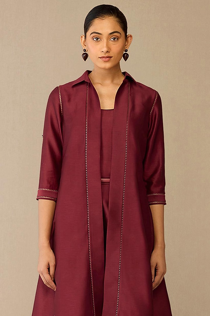 Red Cotton Silk Jacket Set by AMPM at Pernia's Pop Up Shop