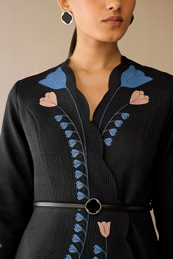 Smokey Black Raw Silk Jacket Set by AMPM at Pernia's Pop Up Shop