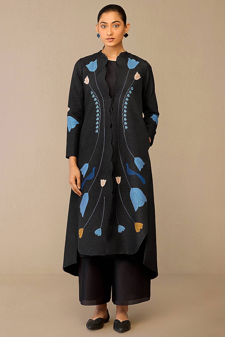 Smokey Black Raw Silk Jacket Set by AMPM at Pernia's Pop Up Shop