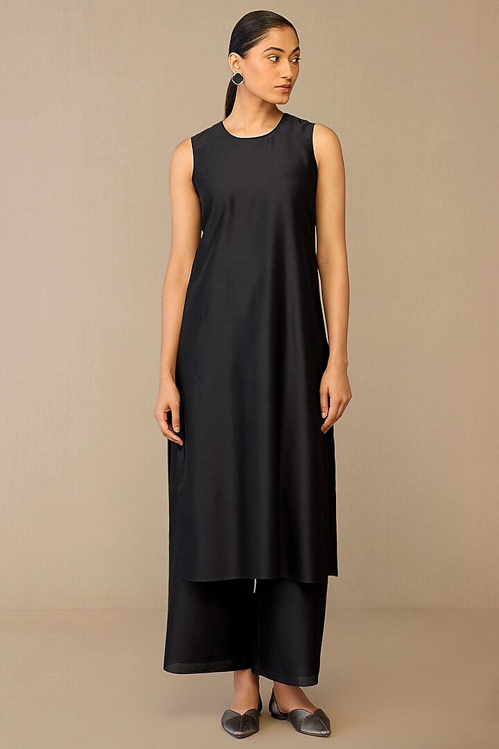 Smokey Black Raw Silk Jacket Set by AMPM at Pernia's Pop Up Shop