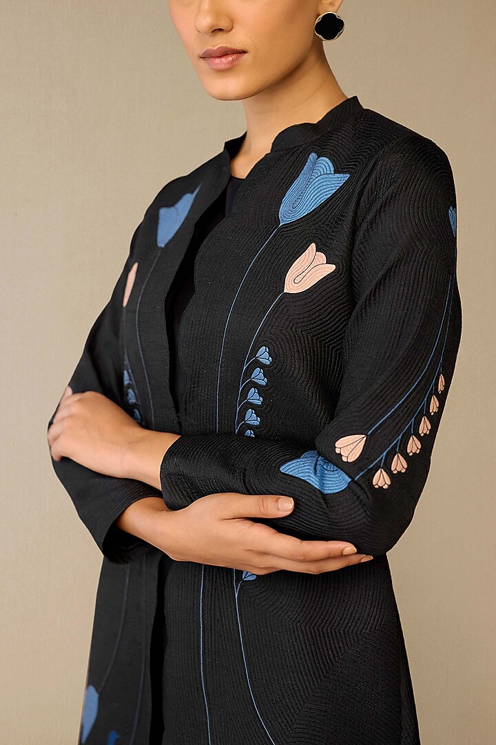 Smokey Black Raw Silk Jacket Set by AMPM at Pernia's Pop Up Shop