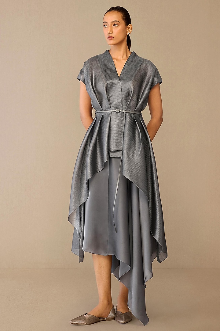 Dark Grey Satin Skirt Set by AMPM at Pernia's Pop Up Shop