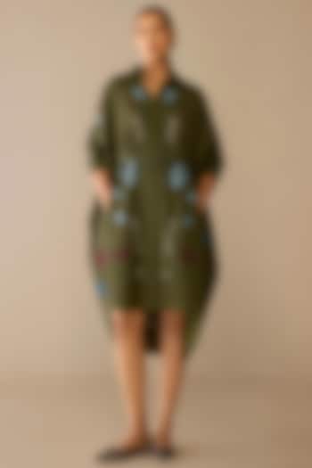 Olive Green Poplin Shirt Vacation Dress by AMPM at Pernia's Pop Up Shop