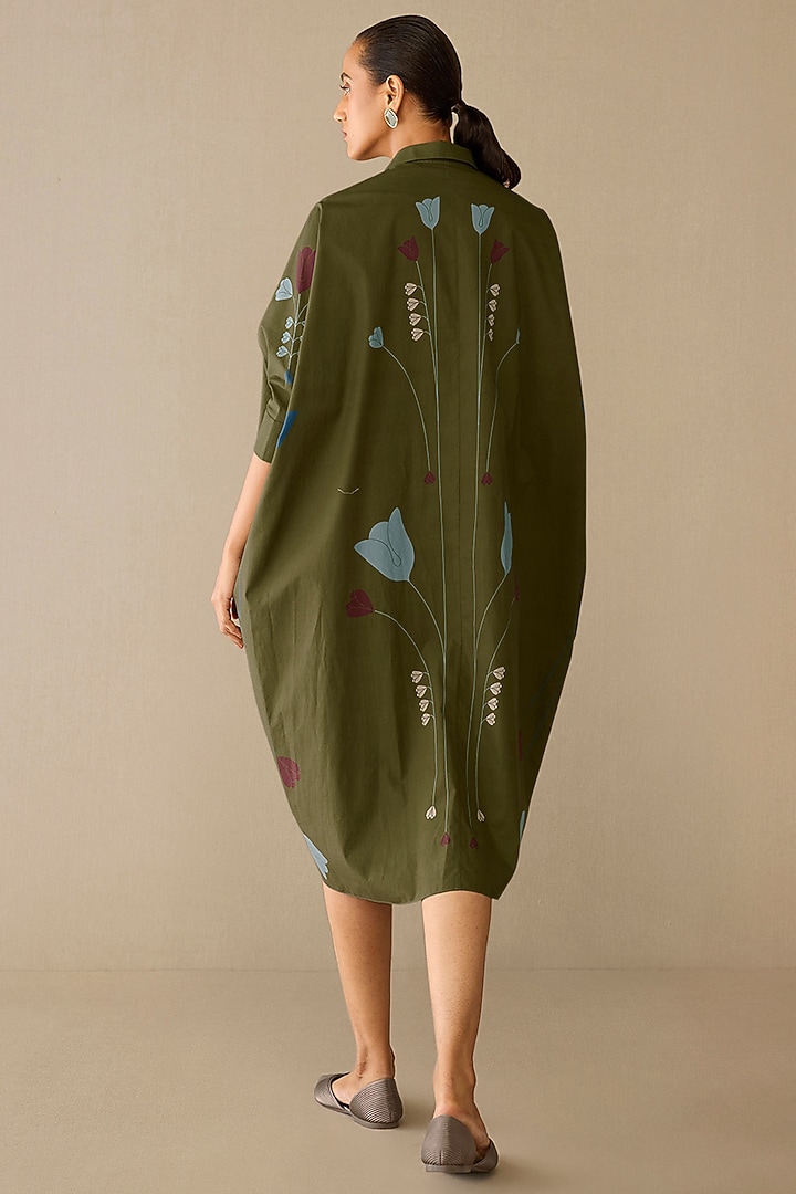 Olive Green Poplin Shirt Vacation Dress by AMPM at Pernia's Pop Up Shop