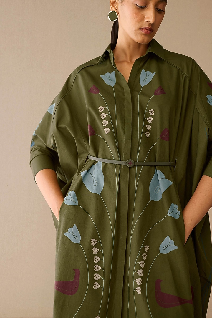 Olive Green Poplin Shirt Vacation Dress by AMPM at Pernia's Pop Up Shop