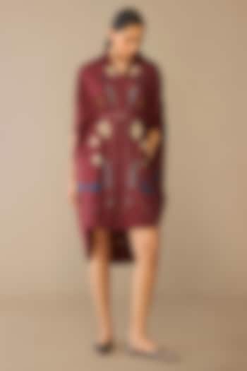 Red Poplin Shirt Vacation Dress With Belt by AMPM at Pernia's Pop Up Shop