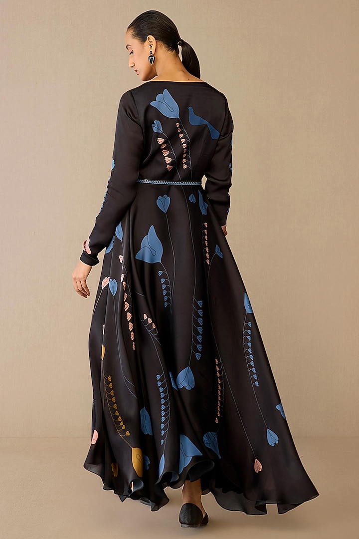 Smokey Black Satin Organza High-Low Cocktail Dress With Belt by AMPM at Pernia's Pop Up Shop