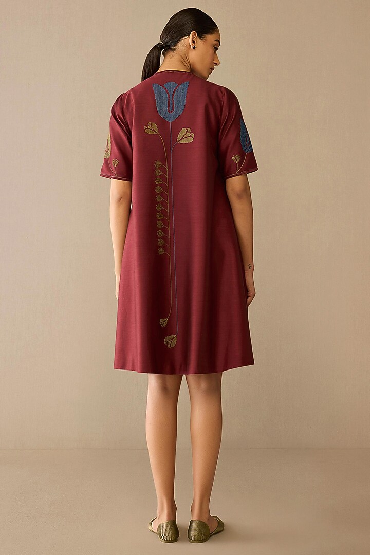 Red Satin Chanderi Jacket Set by AMPM at Pernia's Pop Up Shop