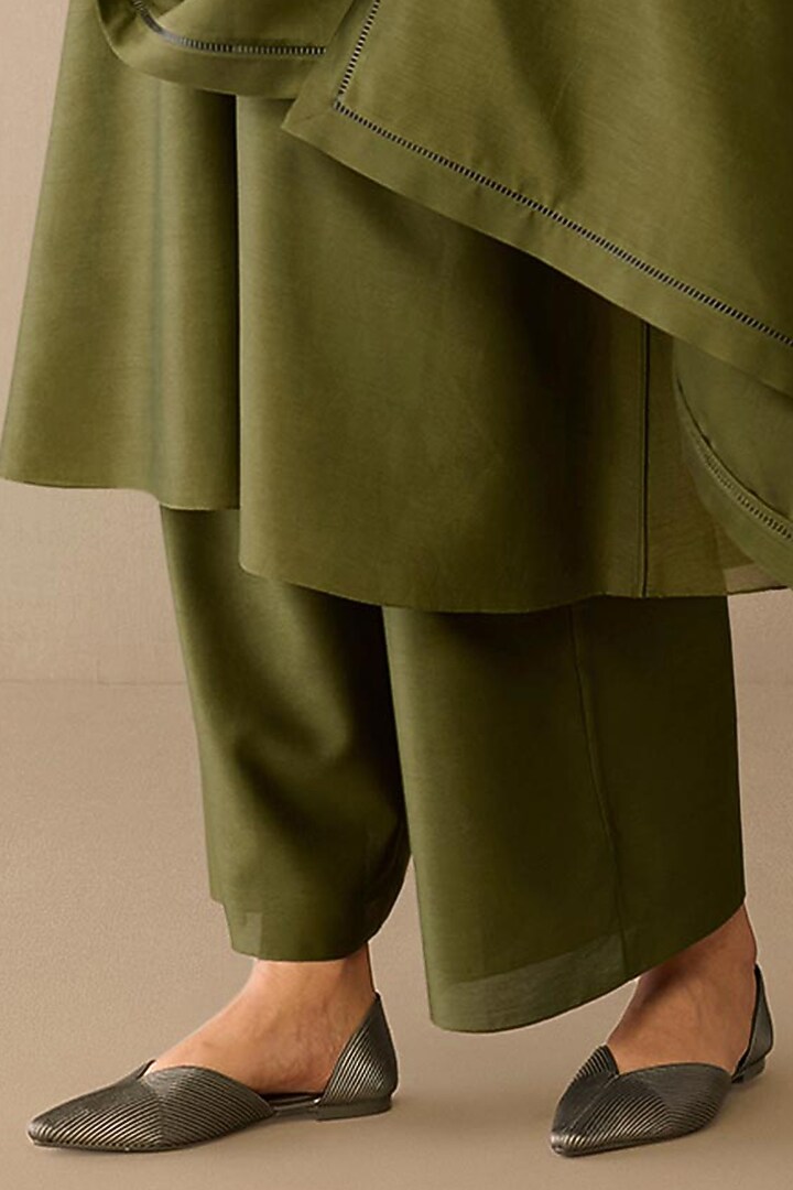 Green Cotton Silk Kurta Set by AMPM at Pernia's Pop Up Shop