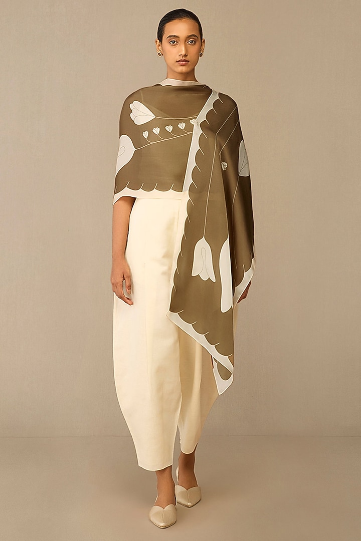 Natural Taupe Satin Organza Scarf by AMPM at Pernia's Pop Up Shop