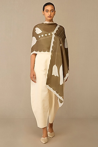 Natural Taupe Satin Organza Scarf by AMPM