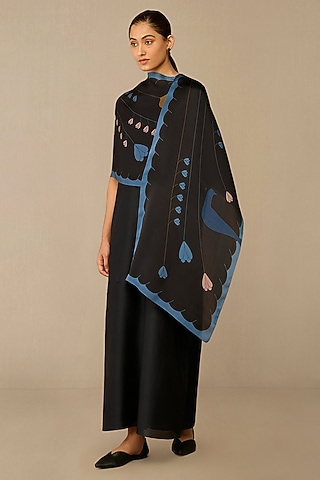 Smokey Black Satin Organza Scarf by AMPM
