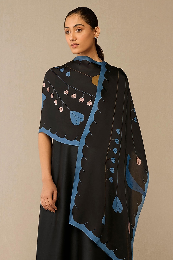 Smokey Black Satin Organza Scarf by AMPM at Pernia's Pop Up Shop