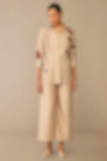 Beige Cotton Silk Co-Ord Set by AMPM at Pernia's Pop Up Shop