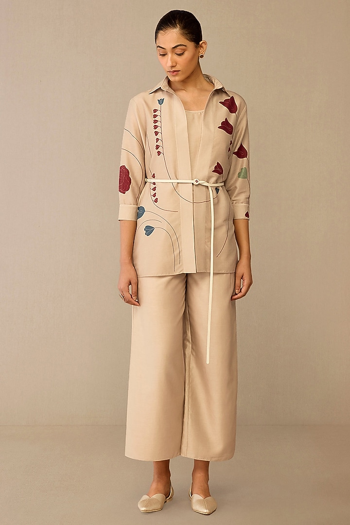 Beige Cotton Silk Co-Ord Set by AMPM at Pernia's Pop Up Shop