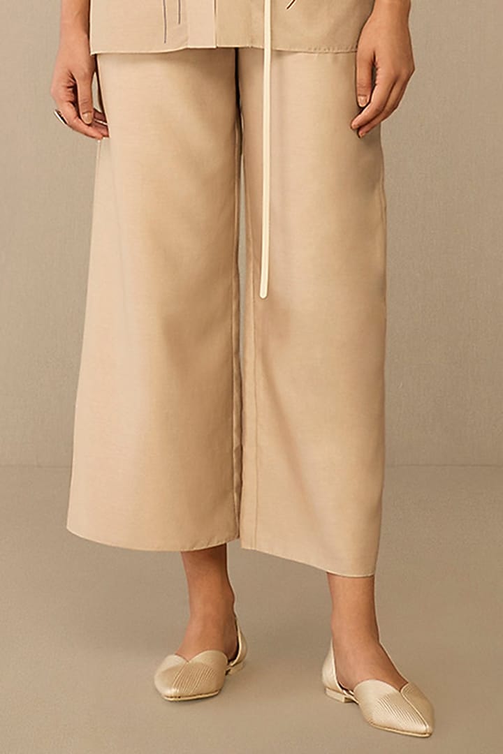 Beige Cotton Silk Co-Ord Set by AMPM at Pernia's Pop Up Shop