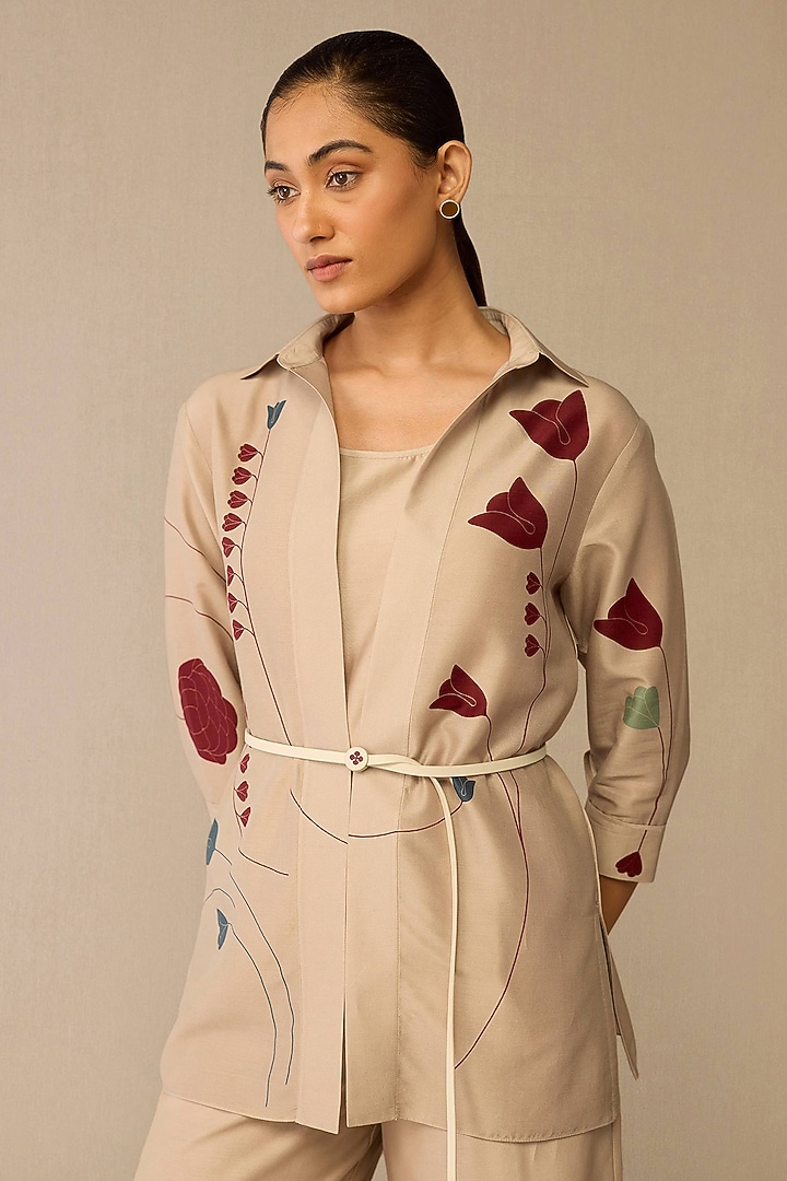 Beige Cotton Silk Co-Ord Set by AMPM at Pernia's Pop Up Shop