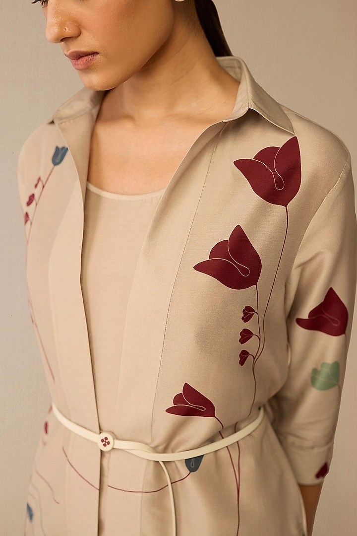 Beige Cotton Silk Co-Ord Set by AMPM at Pernia's Pop Up Shop