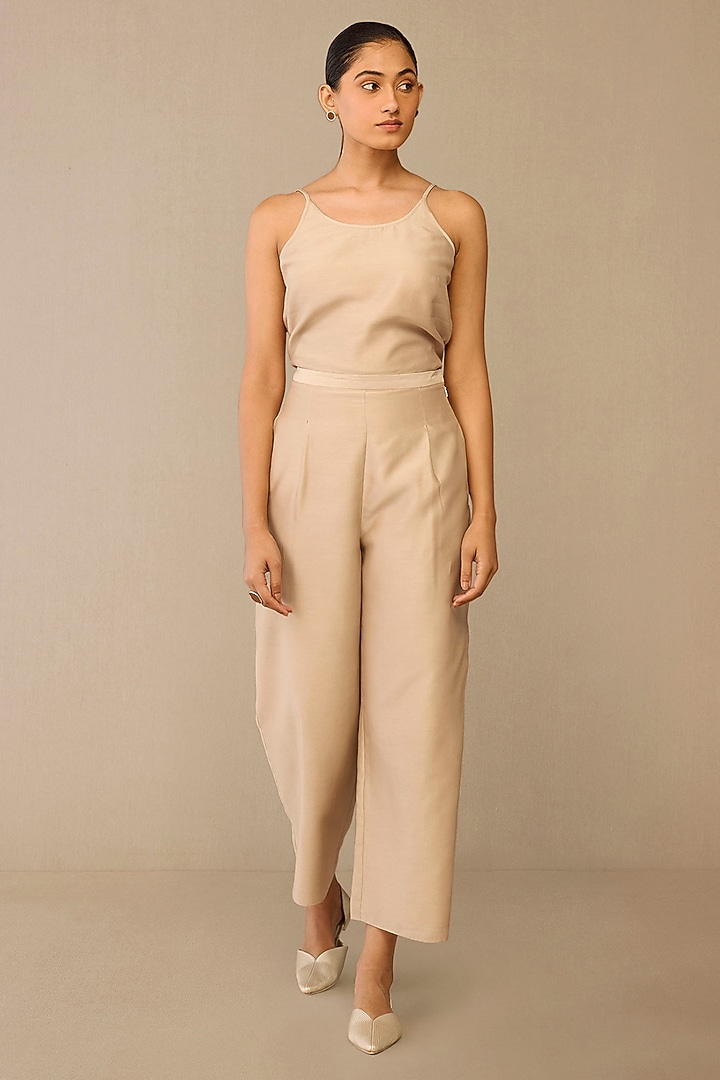 Beige Cotton Silk Co-Ord Set by AMPM at Pernia's Pop Up Shop