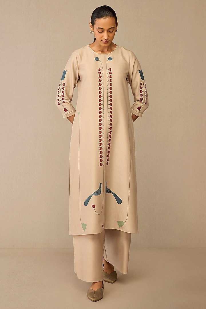 Beige Cotton Silk Kurta Set by AMPM at Pernia's Pop Up Shop