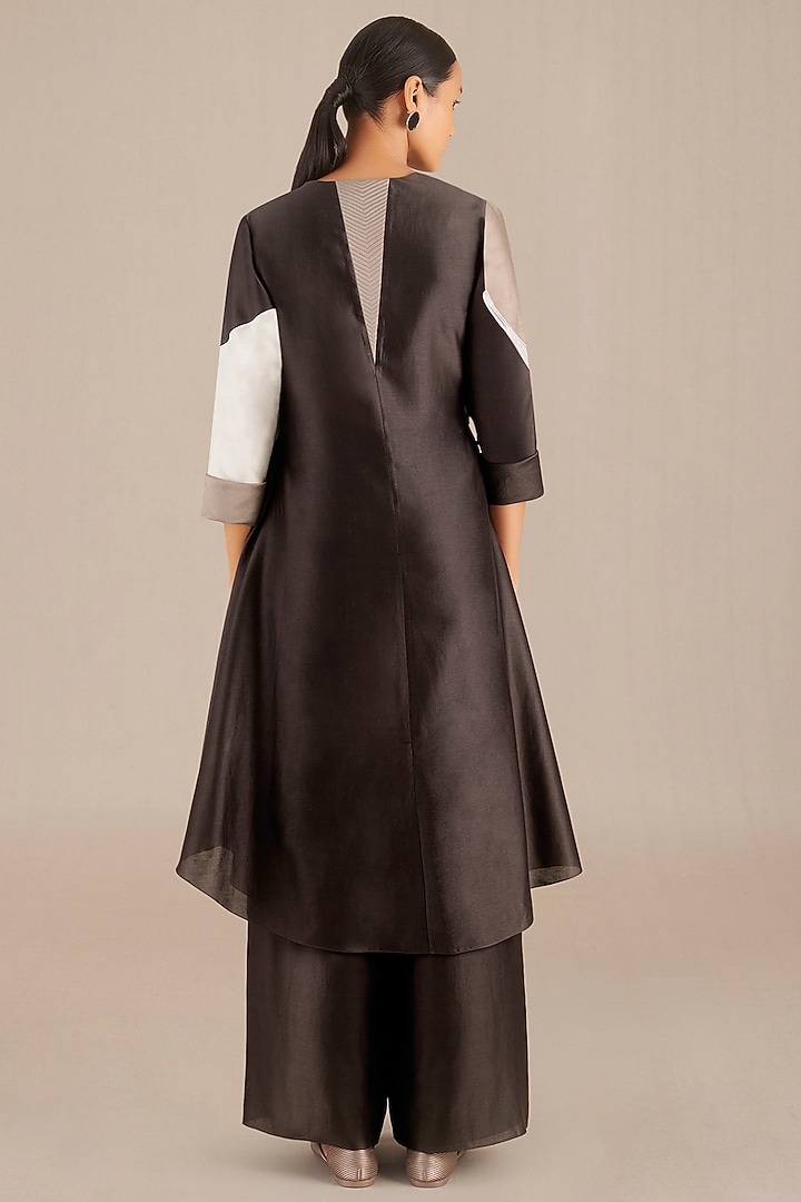 Dark Brown Chanderi Embroidered Tunic Set by AMPM at Pernia's Pop Up Shop