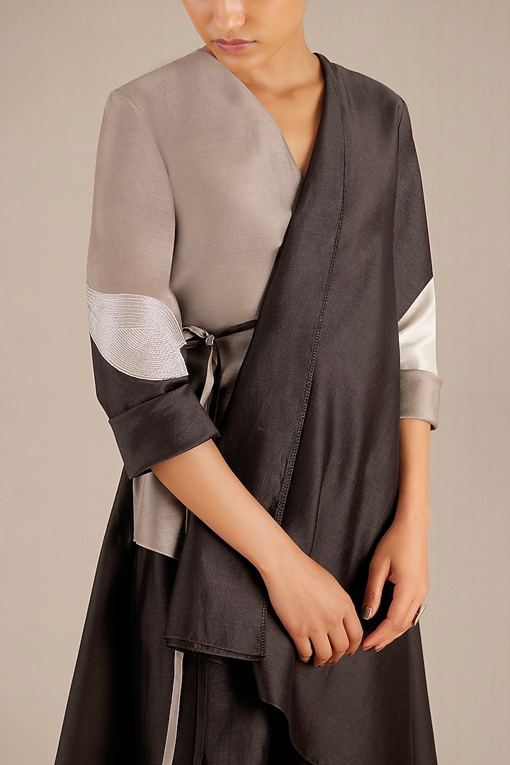 Dark Brown Chanderi Embroidered Tunic Set by AMPM at Pernia's Pop Up Shop