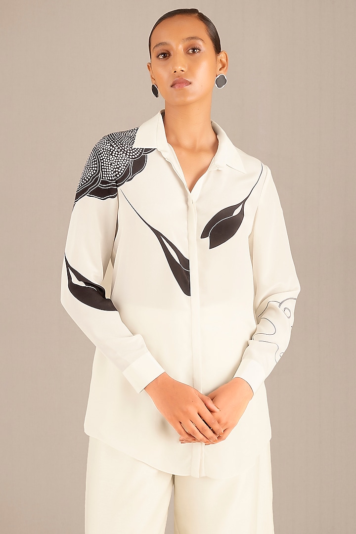 Ivory Pure Crepe Printed Shirt by AMPM