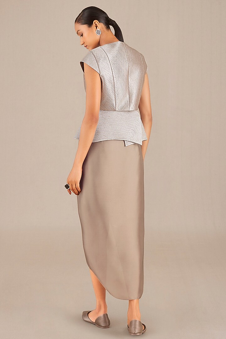 Metallic Silver Brocade Jacket Set by AMPM at Pernia's Pop Up Shop